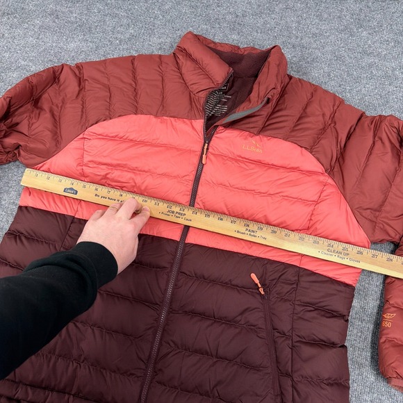 LL Bean Jacket Women 2X Red Orange Pink Colorblock Down Puffer 650 Ultralight - Picture 9 of 11